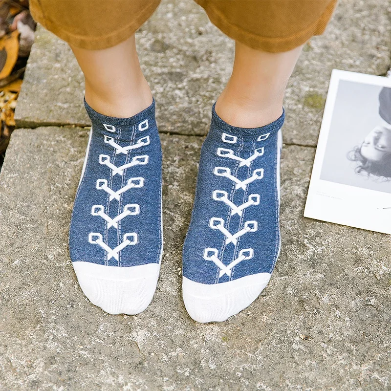 5 Pairs/Box Funny Shoe Print Short Slippers Socks Cotton Harajuku Pack Soft Ankle Fashion Kawaii Gifts for Men and Women Socks