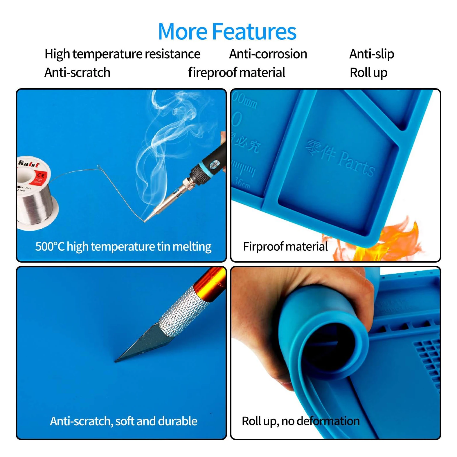 17.8*11.8 inches Silicone Soldering Mat Insulation Heat Resistant Pad Board for BGA ,Workbench, Cell Phone Laptop Repairing