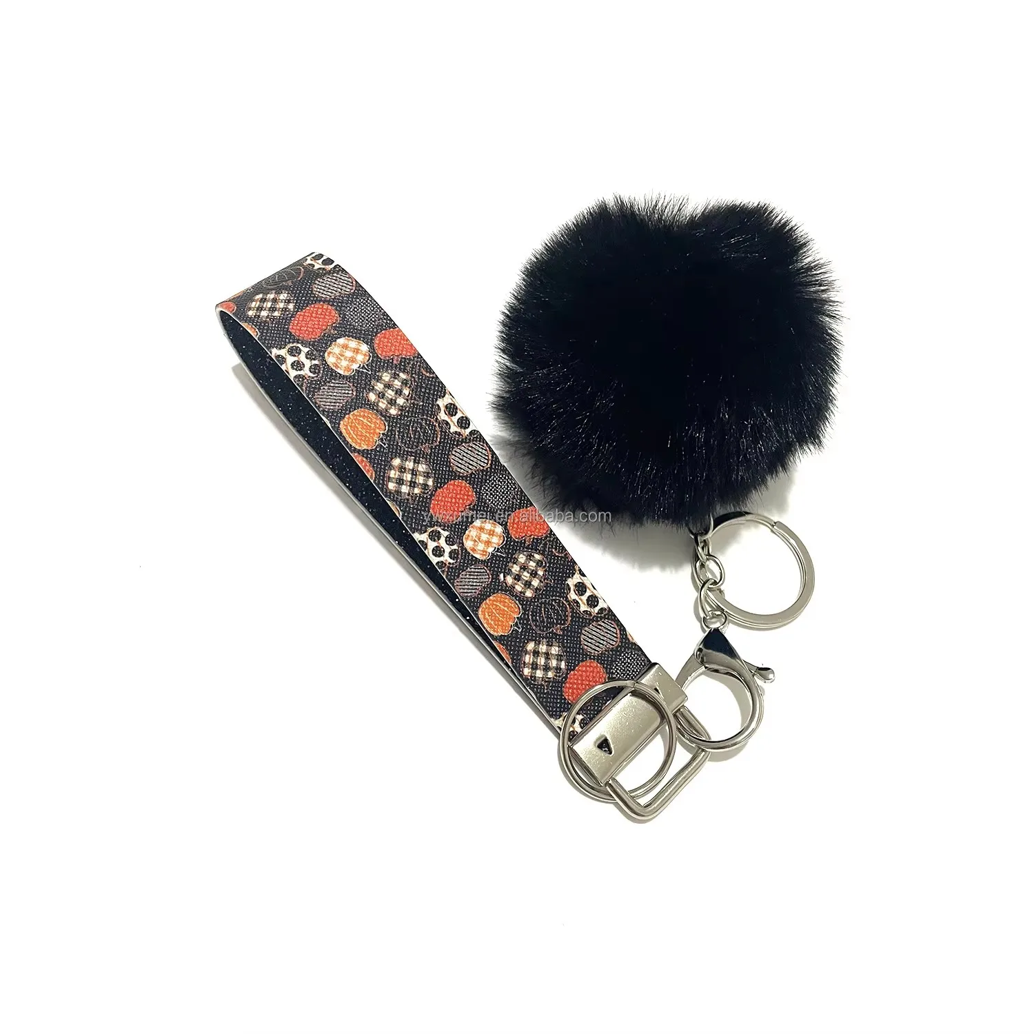 New Leather Wrist Strap Keychain Halloween and Christmas Pattern Self-Defense Key Chain Accessories