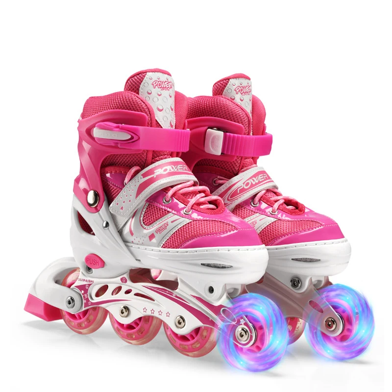  PVC PU Adjustable Kids Flashing 4 Wheels Inline Roller Skate