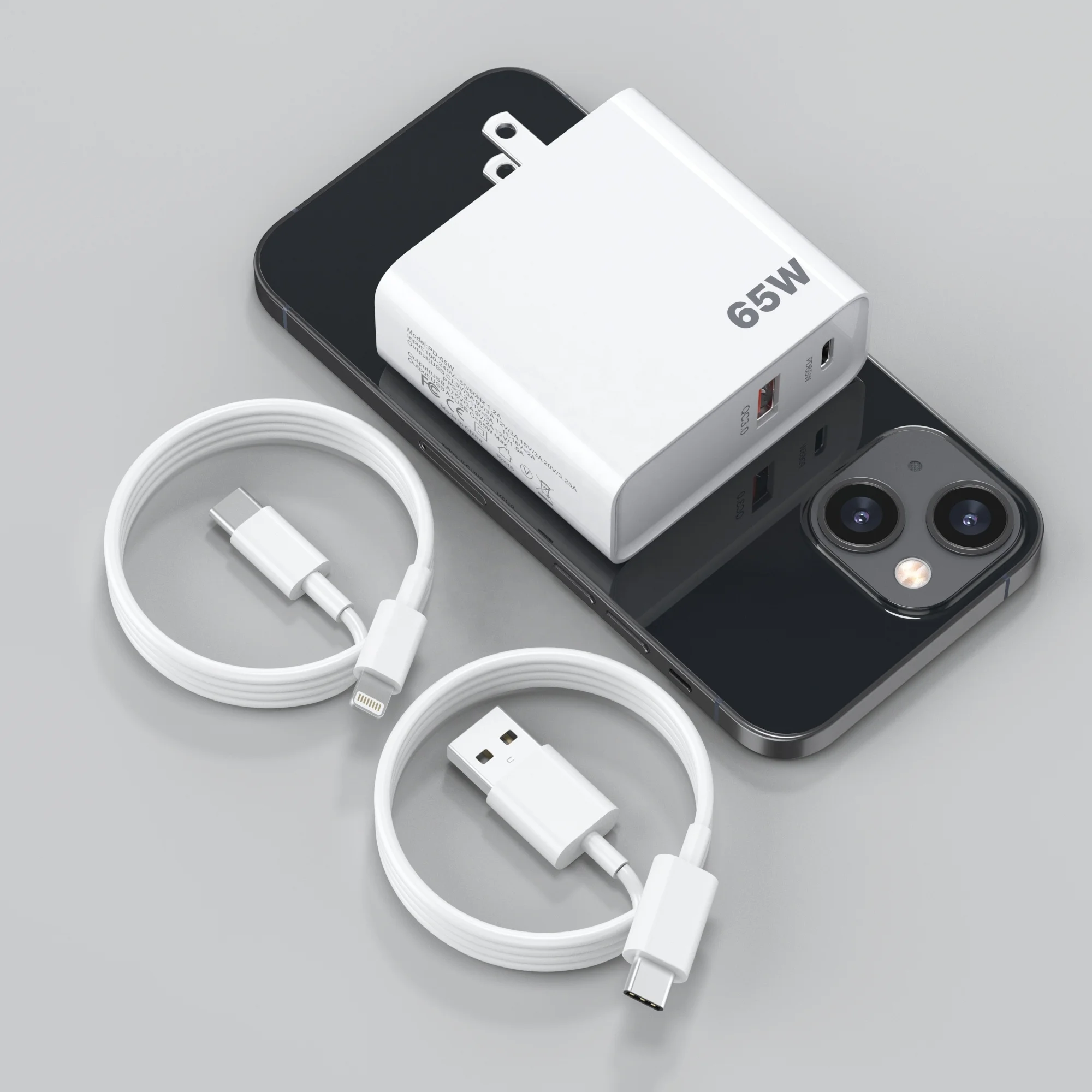 65W Multiport UDB QC3.0 USB C PD 65W Wall Charger 2 Port USB Charging Station PPS Fast Charger Adapter  for iPhopne and Mac