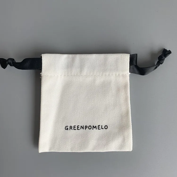 custom logo bleach white small gift dust storage packaging bag canvas jewelry pouch small canvas drawstring bag