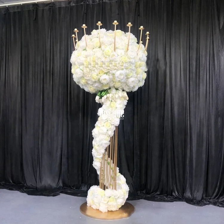 MSFAME Handmade Artificial Flower Ball White Champagne Table Candelabra Wedding Centerpieces