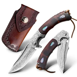 High Quality Damascus Sheathed Shell Handle Portable EDC Knife for Survival Gift Collection