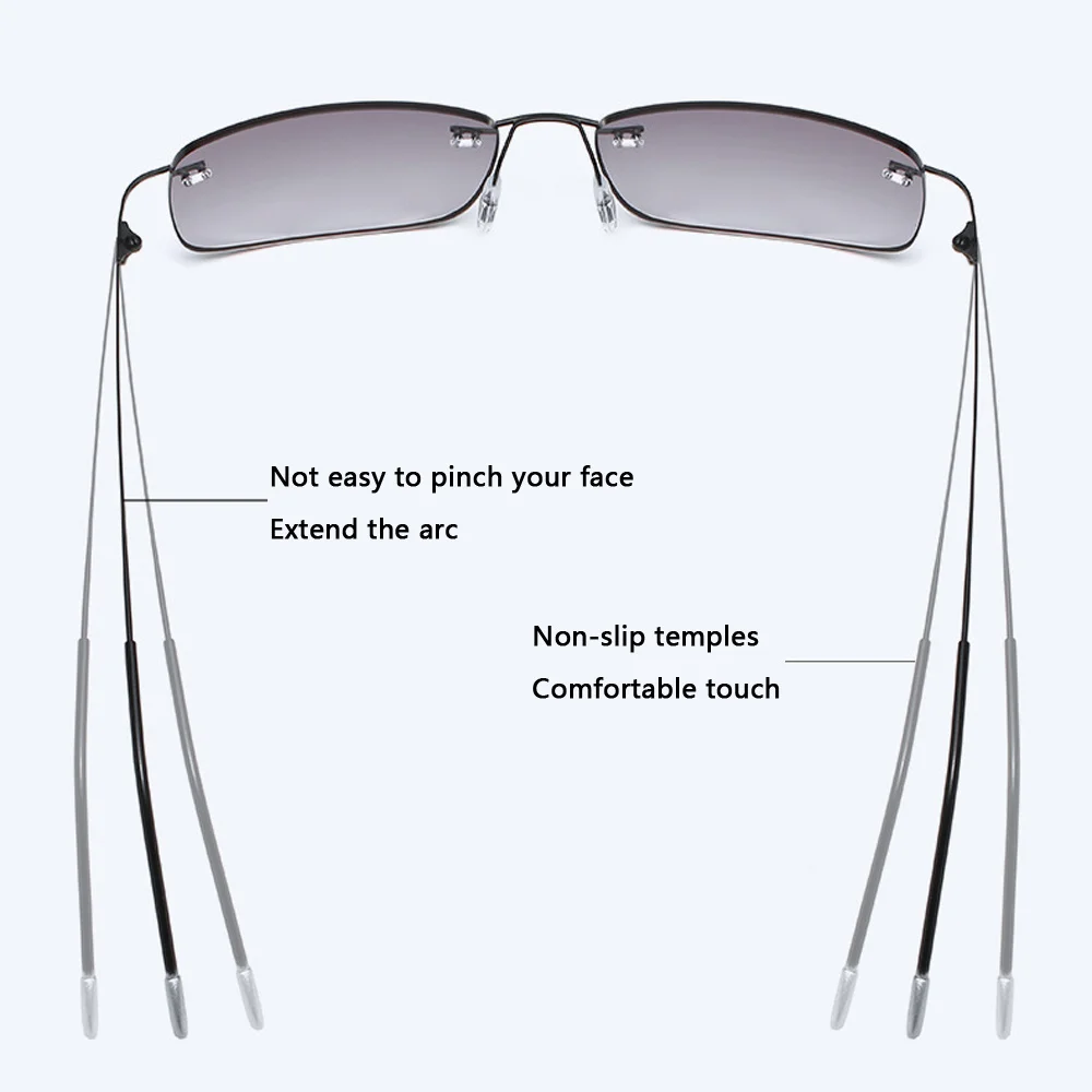 Custom Unisex Anti Blue Light Near And Far Multifocal Presbyopia Magnify Sunglasses Rimless Bifocal Reading Sun Glasses
