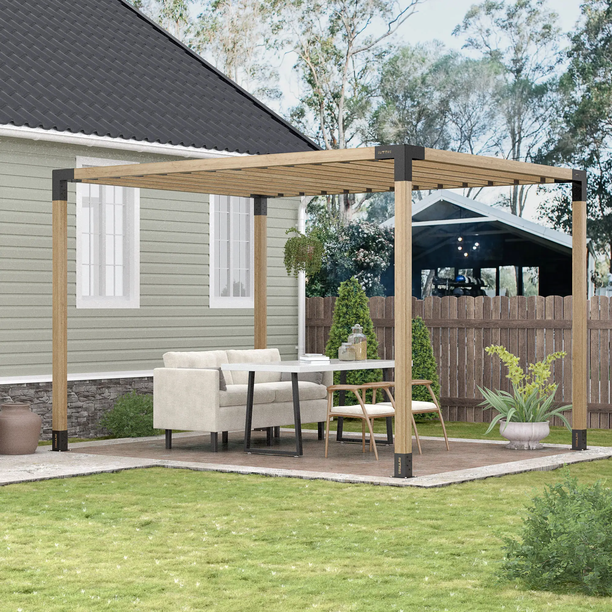 Pergola Kit DIY Elevated Wood Stand Kit Steel Bracket Heavy Duty Outdoor Garden Pergola Bracket For 4x4 6x6