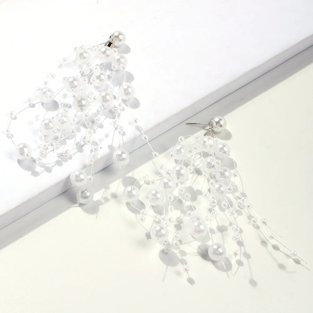 New Boho White Pearl Round Circle Hoop Earrings Women Gold Color Big Earrings Korean Jewelry Statement Earrings