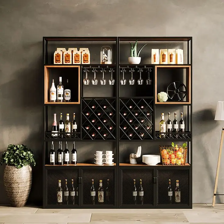 Modern luxury bar cabinet red wine cellar bar storage display whiskey wine display cabinet with rattan doors