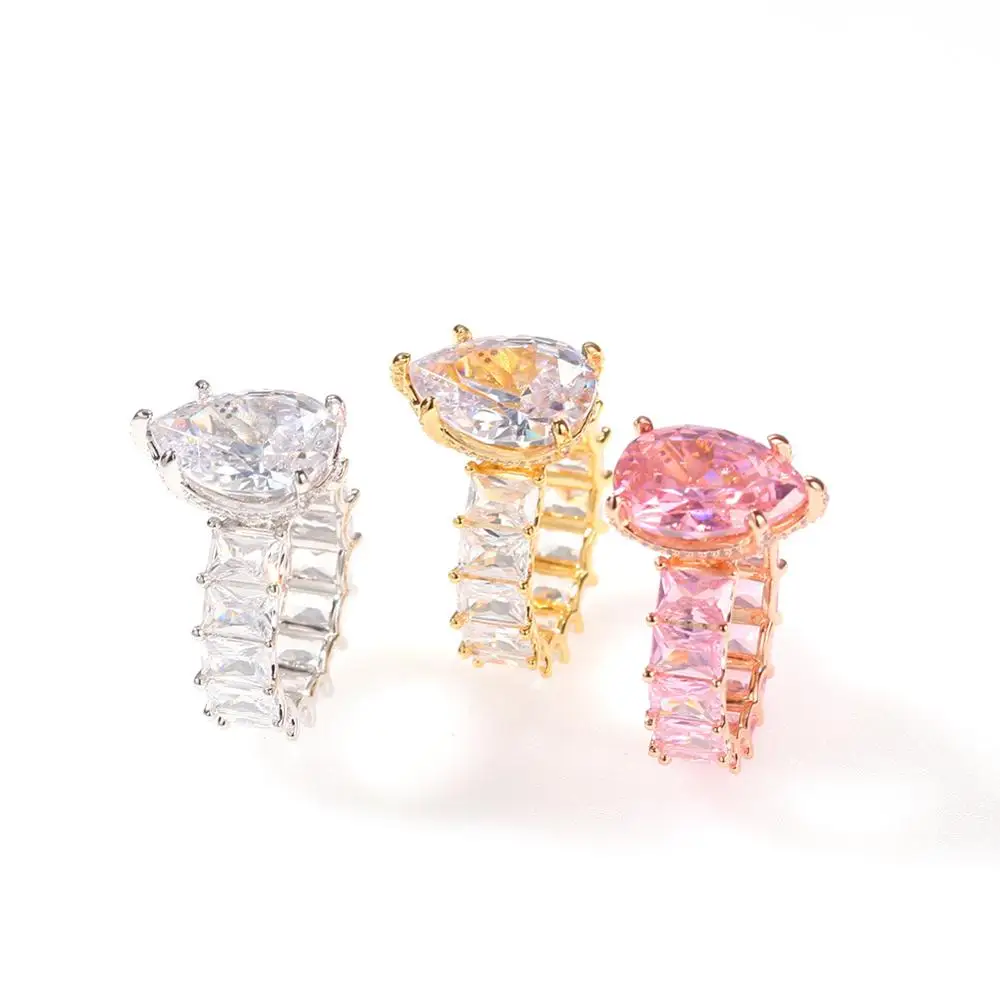 Water Tear Drop Ring shaped Square Zircon Hip Hop Men and Women New Trend Rings