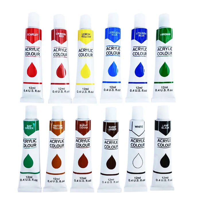 Multi-surface Art Craft DIY Painting 12 Colors Art Primary Acrylic Paint