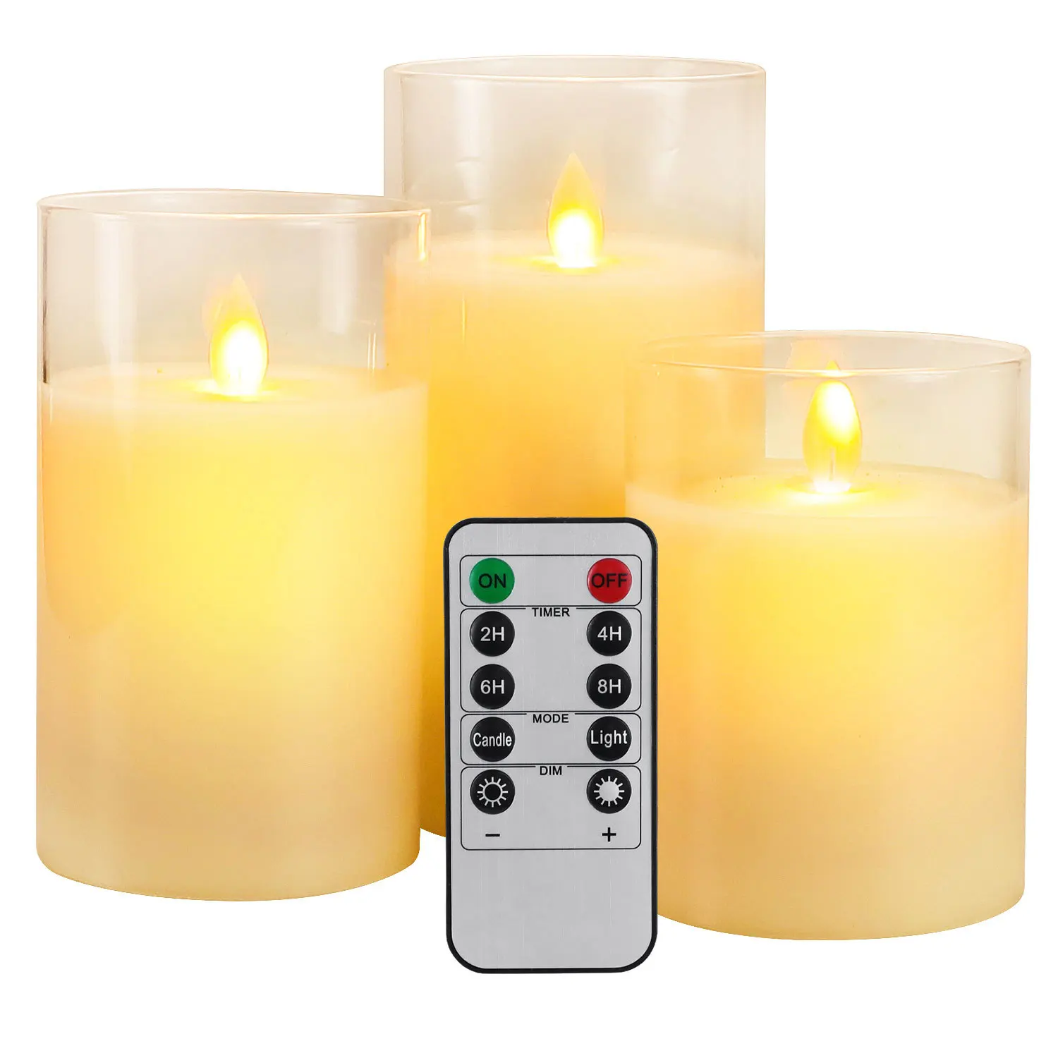 
3 pack holiday decoration remote control in glass holder led fake candles with moving flame 
