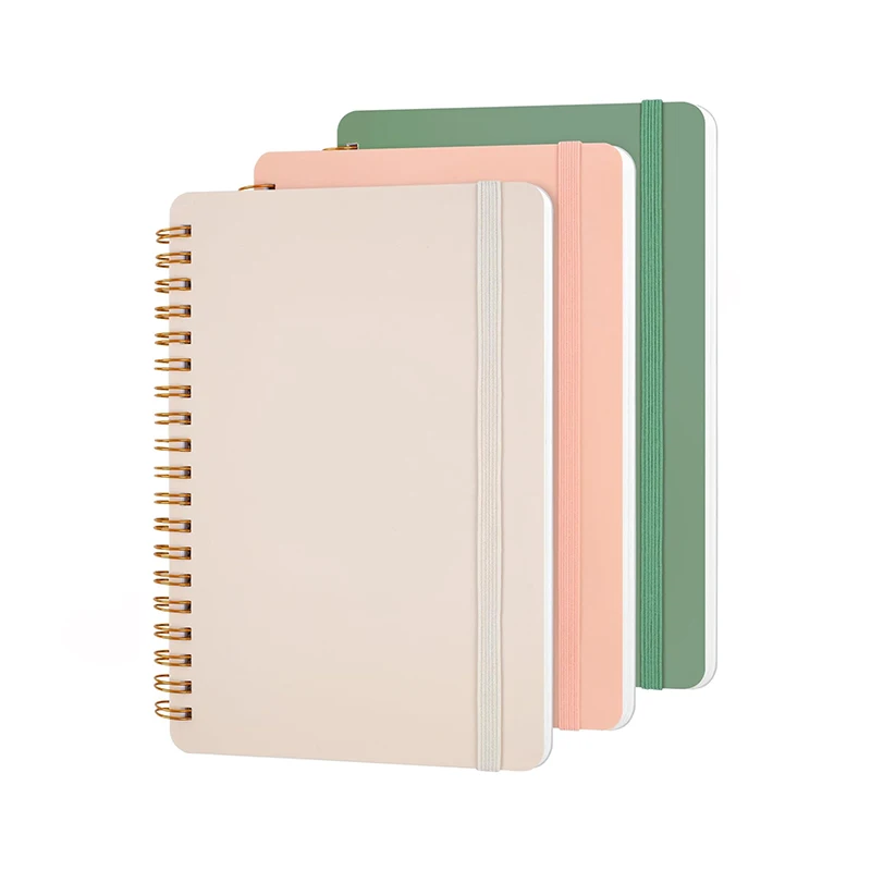 Custom A5 Journal Notebook New Design Hardcover Diary With Embossed Logo Pu Leather Spiral Binding For Gift