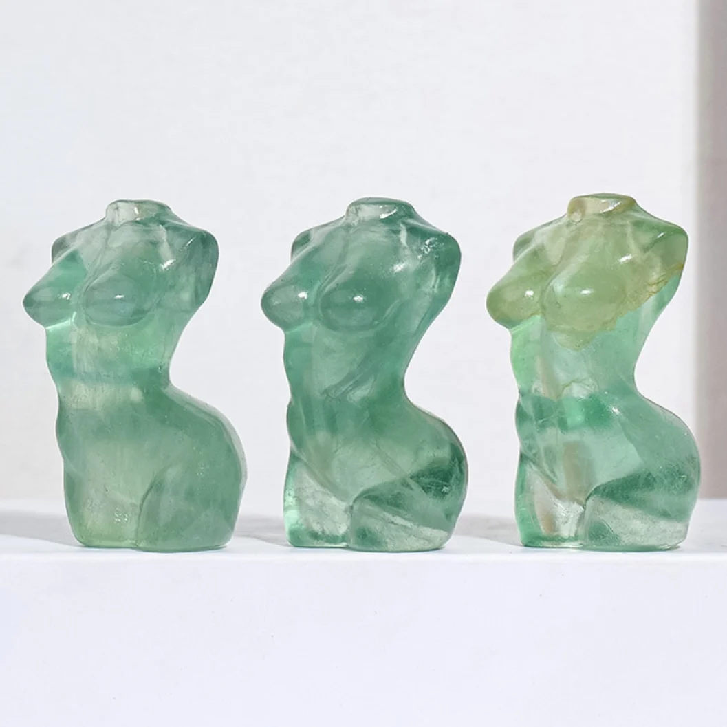 Wholesale Crafts Crystal Nude Model Women Body Torso Statue Green Fluorite Female Model Carving
