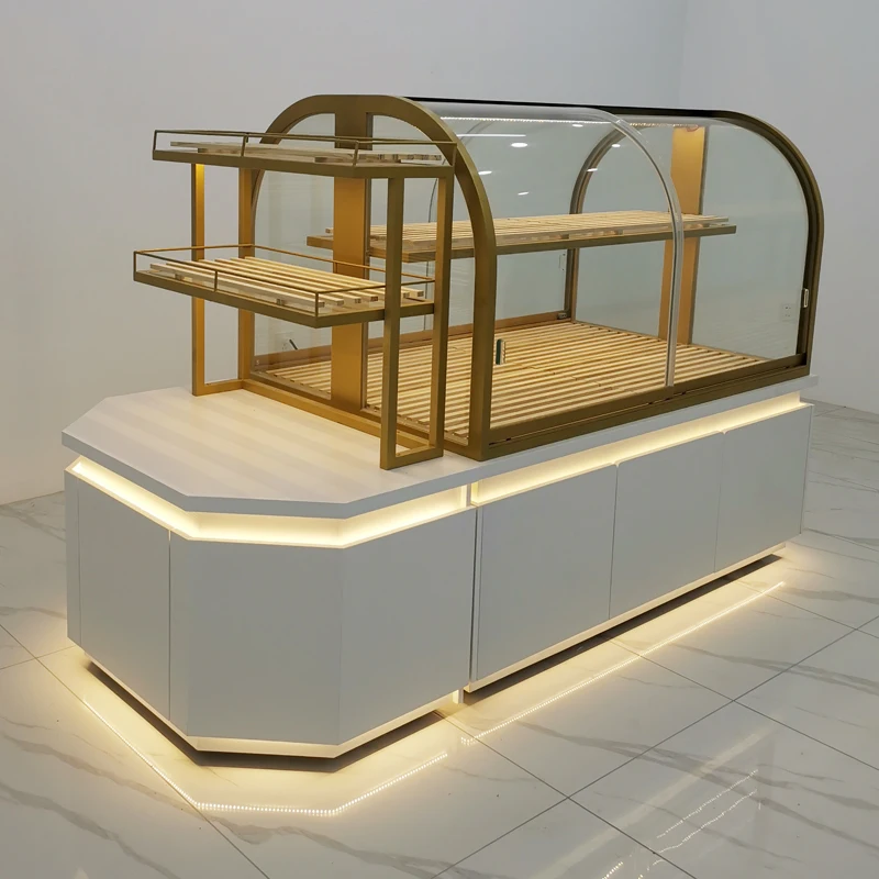 Bakery display cabinet bread display stand cake refrigerated glass showcase whole shop bakery furniture design and custom