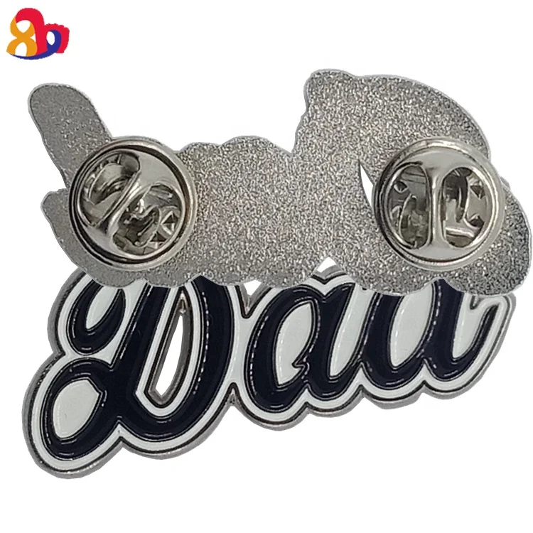 Promotion wholesale custom zinc alloy dad appellation character digital display name metal pin badge