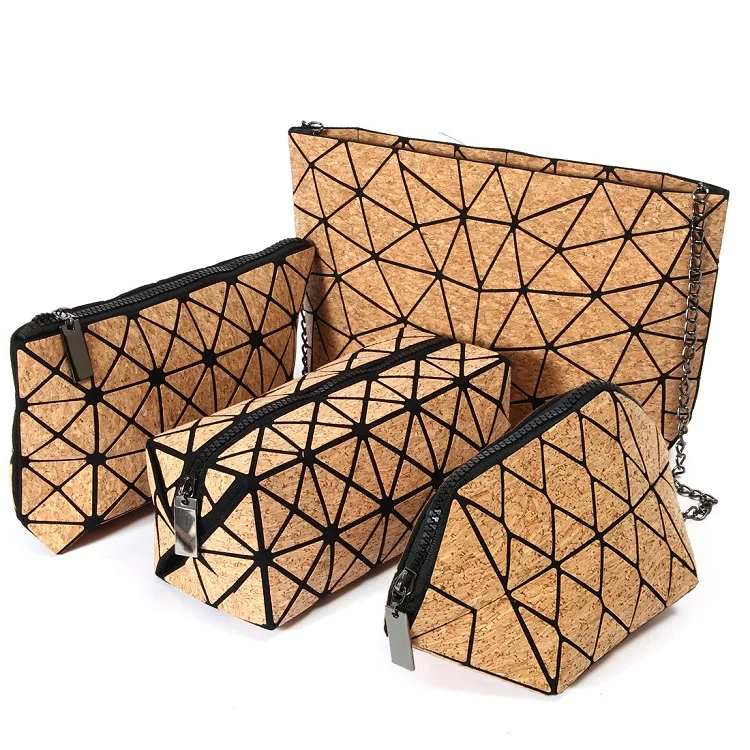 Wholesale Fashion Geometric Pattern Lady Handbag, Cork PU Women Chain Shoulder Bag, Diamond Pattern Cork PU Handbags