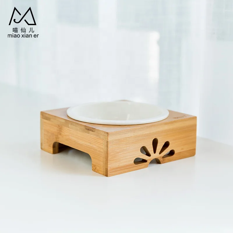 
Manufacturer wholesale ceramic custom pet bowls with wooden frame 
