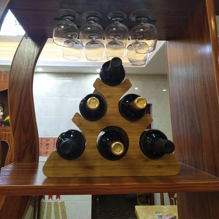 
Amazon Hot Selling Home hexagon Geometry 6 Bottles Natural Eco-friendly Bamboo Modular Wine Rack for Storage 
