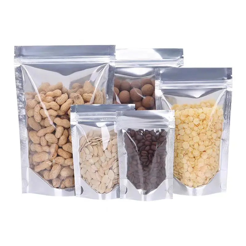 Transparent Zip Lock Aluminum Foil Food Grade Plastic Stand Up Ziplock Pouch Reusable Packaging Zipper Bags