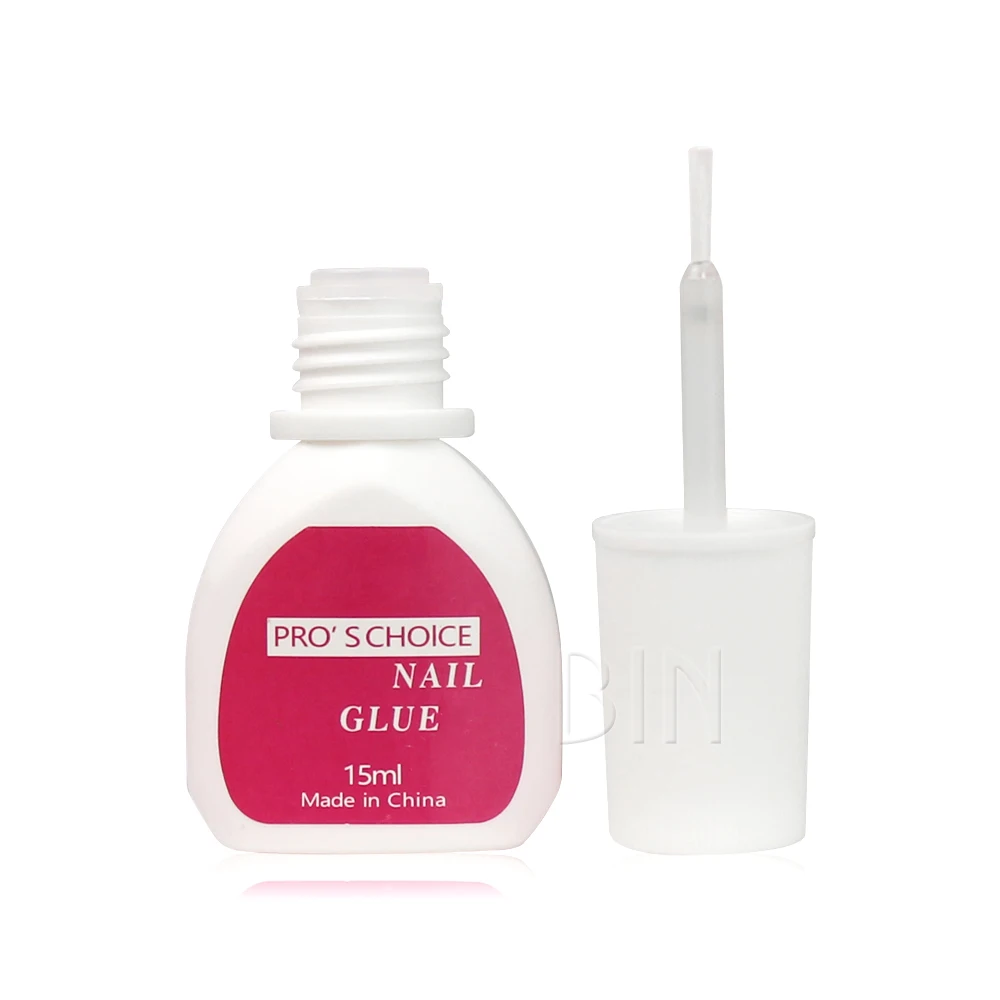 BIN Brush on pink Nail Glue for Artificial Fingernails Tips Strong Adhesive Acrylic False Tip 15 ML