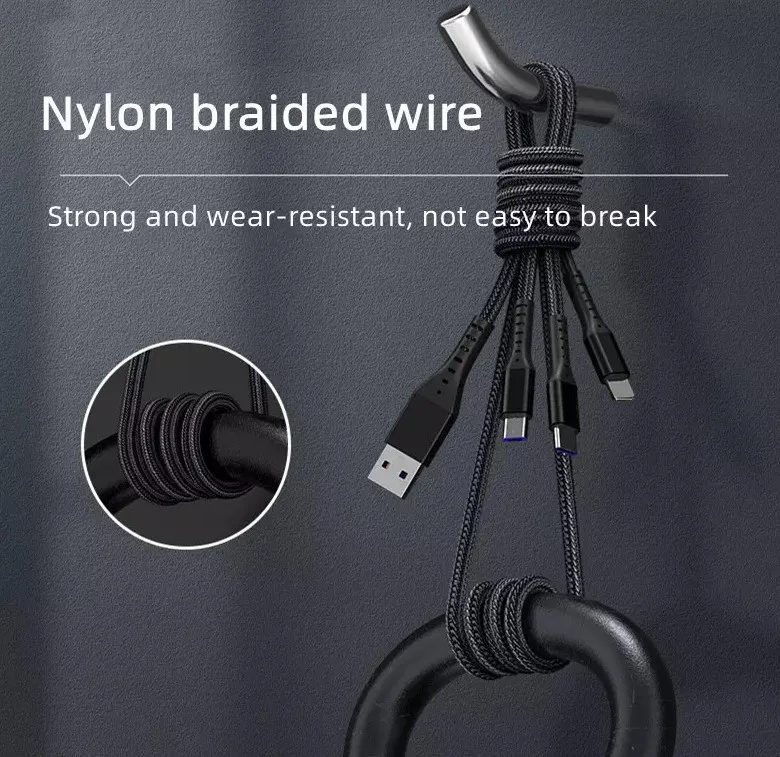 6A 66W Fast Charging 3 in 1 Cable  Micro  Cable Type C USB C Data USB Cable