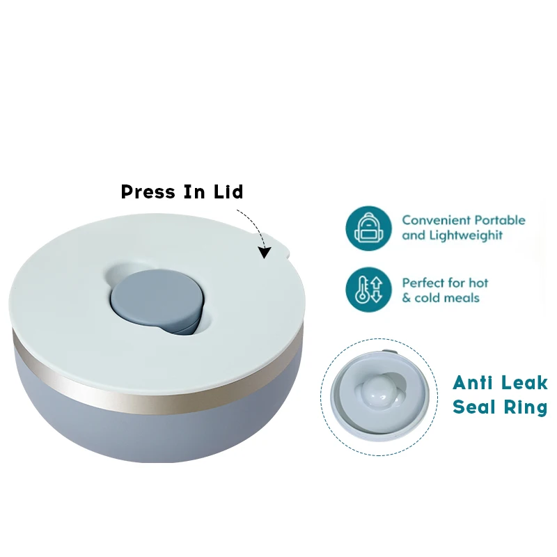 Cutstom Logo Color Insulated Stainless Steel 18/8 Salad Bowl for Food Storage with Magnetic Sauce Box