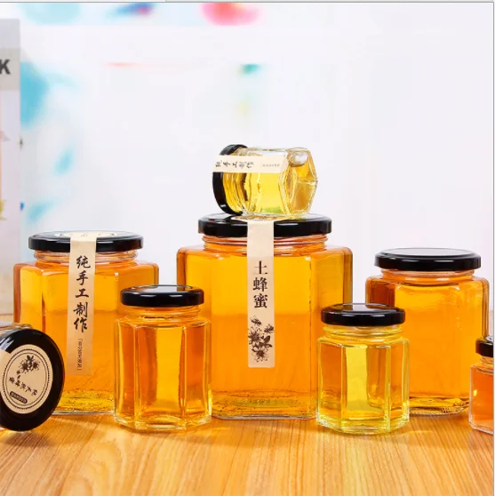 Kitchen glass honey jar with metal lid