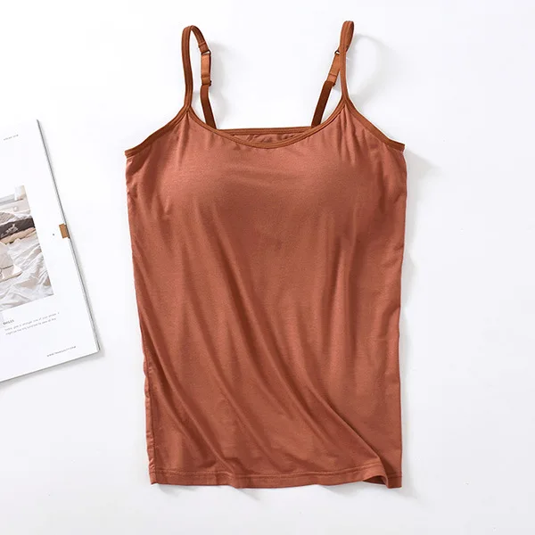 Women  Basic Slim Fit Yoga Vest  Woman Soft Camisole with  Bra Padded Women Camis