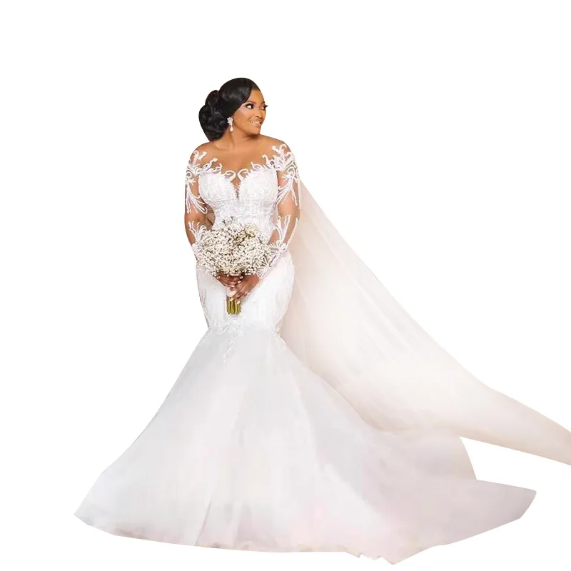 vintage long sleeve plus size elegant princess wedding dress for bride maid lace adjustable wedding Gown Train Bride Dress