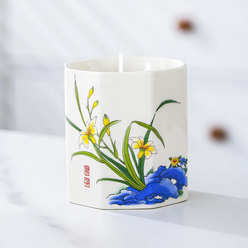WANHUA Scented candle White ceramic cup Decal straight tube cup handmade DIY cup