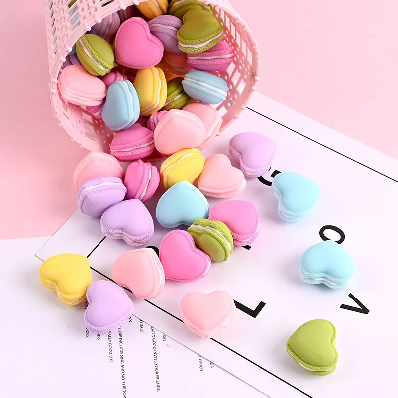 2022 Newest Simulation Candy 3D Heart Macaron Miniature Figurines Resin Cabochon Fake Food DIY Jewelry Making Accessories