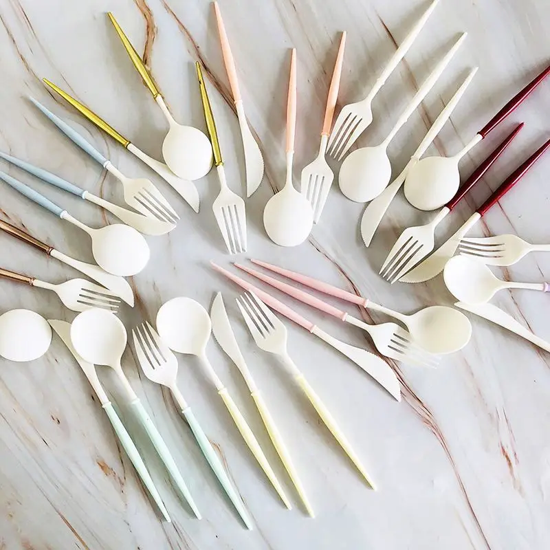 BPA Free Plastic Knife Fork Spoon Disposable Cutlery Set Party Flatware for Wedding Birthday