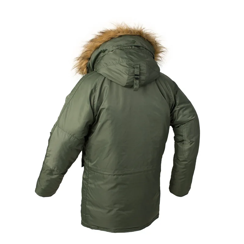 Polyester Fabric Windbreaker Winter Warm Wear Fur Hooded Thick Military Style Coat Men Jacket