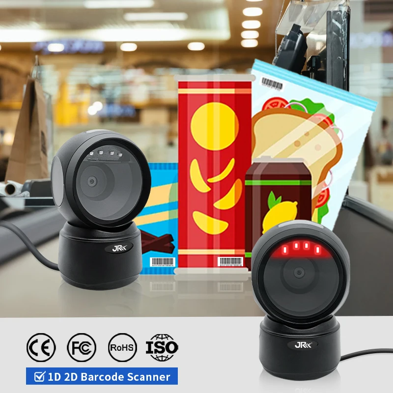 Fully Automatic Omni-Directional Desktop Barcode Scanner, Hands-Free USB Wired QR Barcode Reader, 1D 2D Barcode Image Sensor