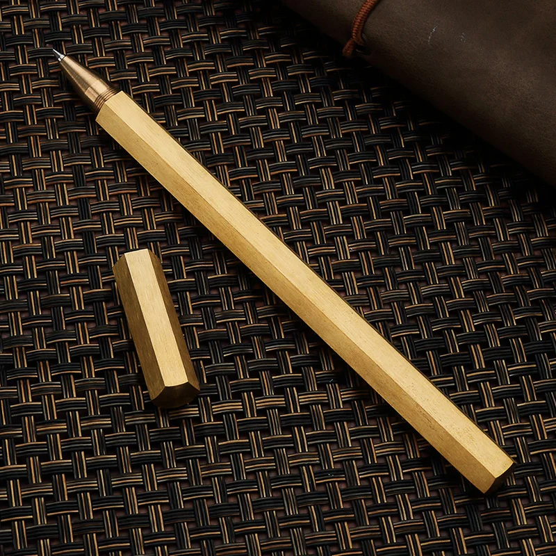 Copper Brass Pen New Year Gifts Hexagon Brass Pen Bolt Action Minimalist Nordic Style Hexagonal Ballpoint Brass Ball Pen