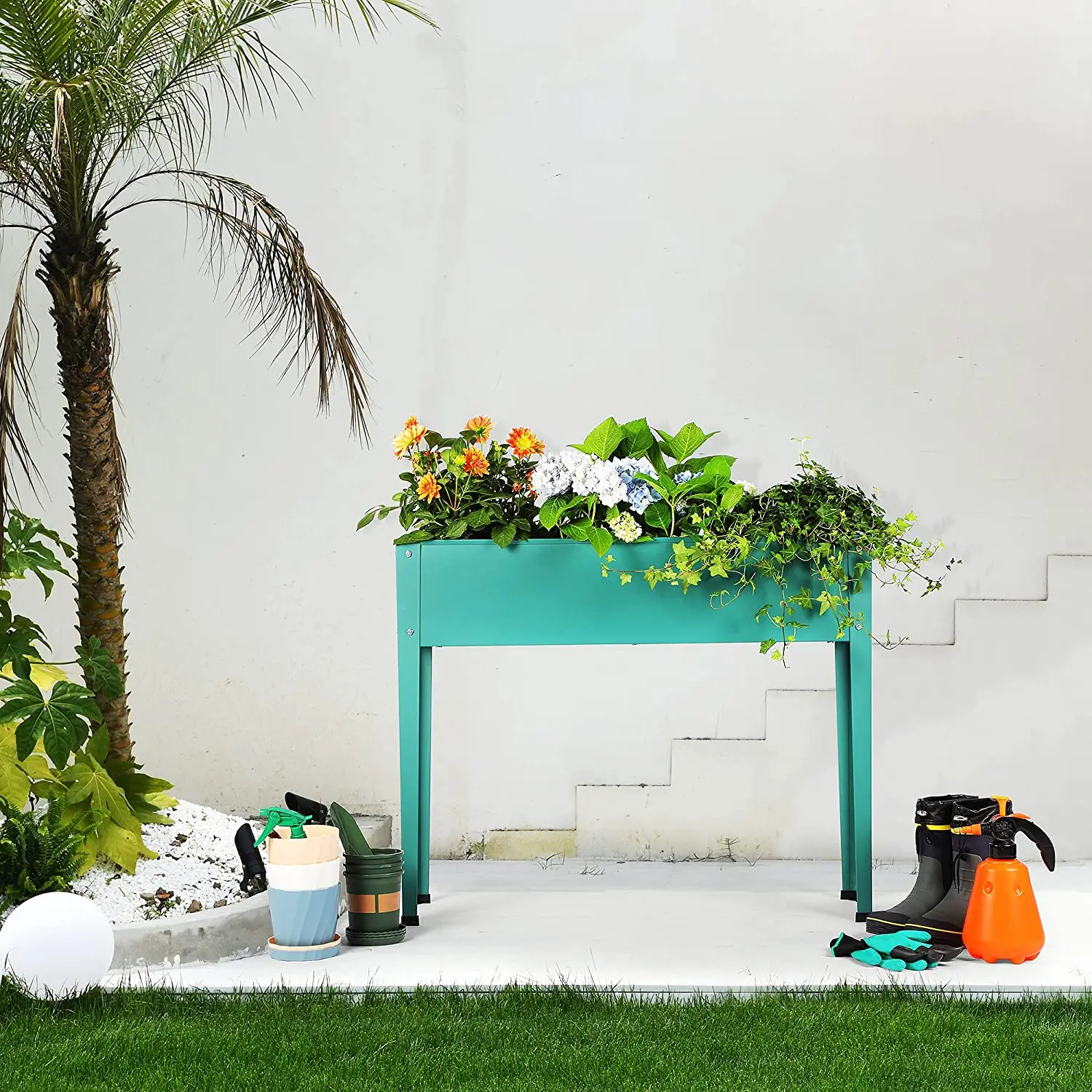 New style Raised Garden Bed with Legs Patio Elevated Planter Box for Flower Herb Vegetable Fruits(Green)