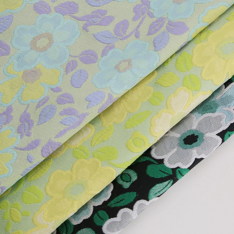 Wholesale small MOQ design women dress brocade fabric wedding polyester metallic fabric organza jacquard fabric