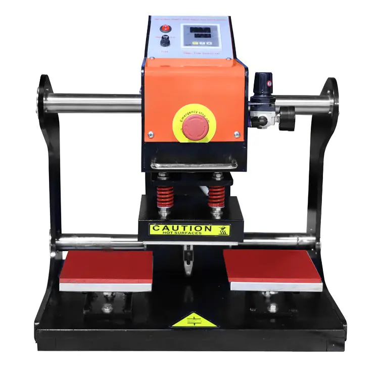 Air auto open dual double stacion 15cm logo saiz pneumatic digital heat transfer neck label tag hat heat press machine automatic