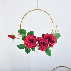 Europe Velveteen Geometry Wall Hanging New Plastic Flower Garlands Metal Wrought Iron Garland Wall Background Decoration