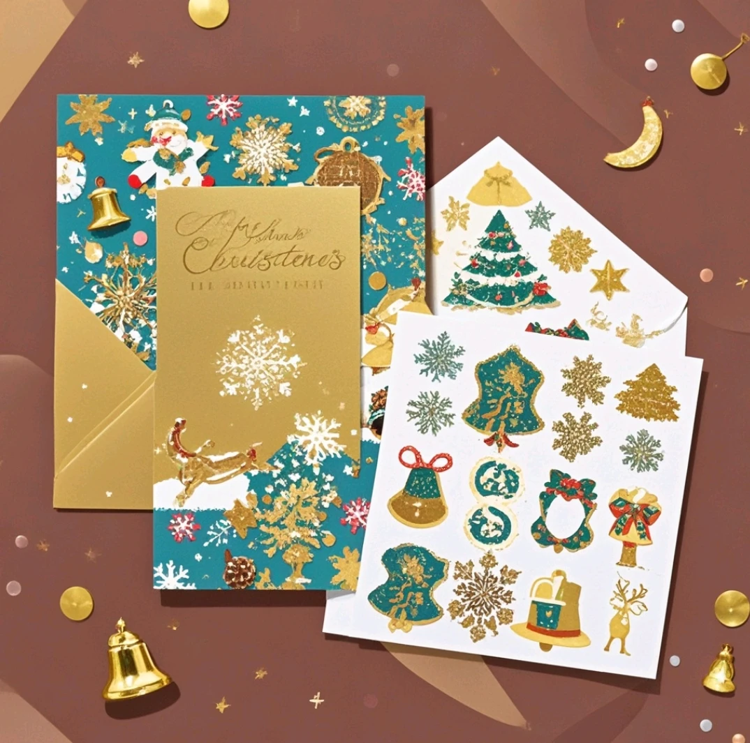 Hot Sale  Golden Luxury Christmas Cards with Envelope Stickers