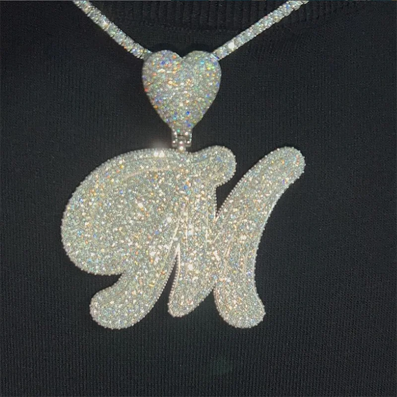 Factory moissanite custom pendant Moissanite Baguette Cut  Lab Diamonds letter Iced Out Pendant As a Gift