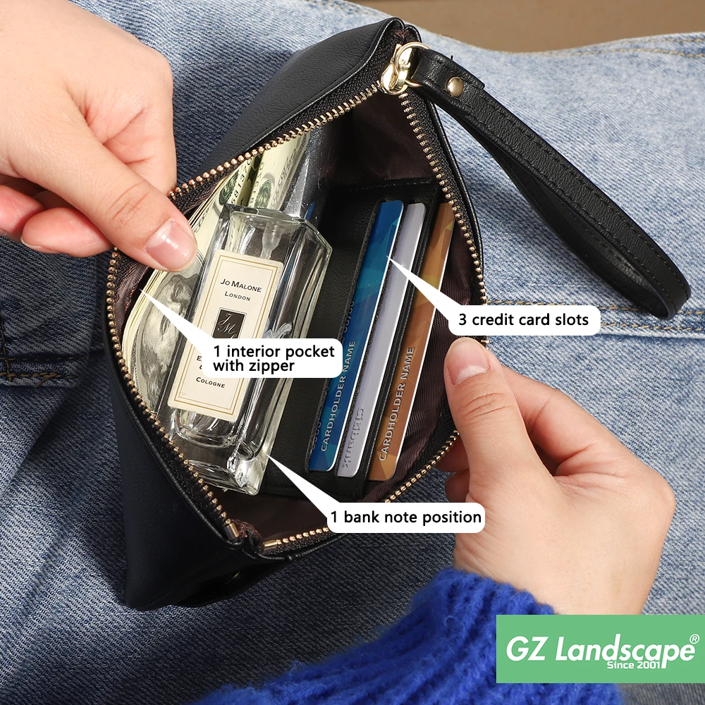 Guangzhou handbag multifunctional transparent mobile small touchable two layers purse stitch phone bag women wrist hand wallet