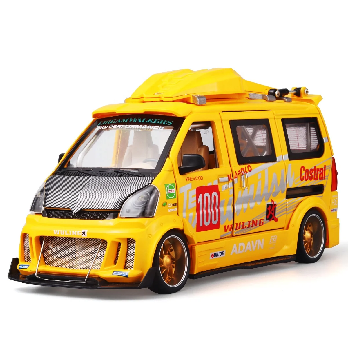 Hot WULING 1:24 Alloy Diecast Car Classic Hobby Grade Model Collection Gift Kid Toys With Light mini Modified Van For Adults