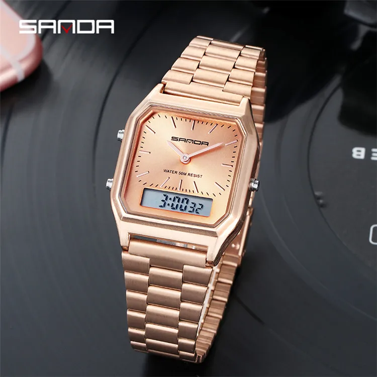 Sanda 747  Business Men Watches Waterproof Casual Watch Stainless Steel Digital Wristwatch Clock Relogio Masculino