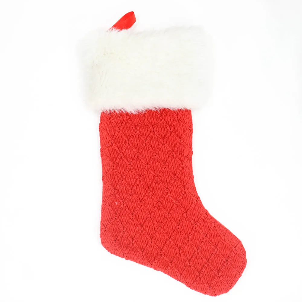Diamond Pattern Knitted Stocking Good Quality Hanging Christmas Christmas Decoration Supplies Christamas Decoration 7 Days Red