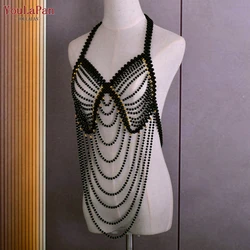 YouLaPan VG58 Fashion Tops Decorations White Black Pearl Beads Tassel Chain Halter Bra Necklace Sweater Dress Body Coverup