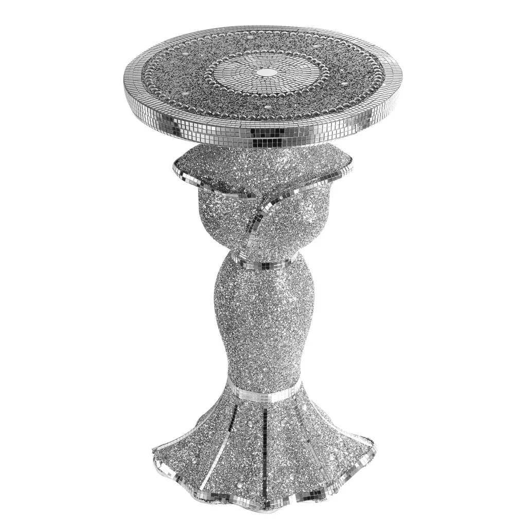 Mirrored Crushed Crystal Skirt Shape Pedestal Table End Lamp Venetian For Wedding