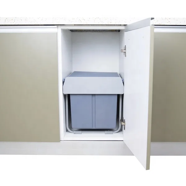 Gruwill 30L Pull Out Dual Trash Can 2 x 16 Quart (32 Qt) Cabinet Double Recycling Trash Can Kitchen Waste Bin for 400mm Cabinet