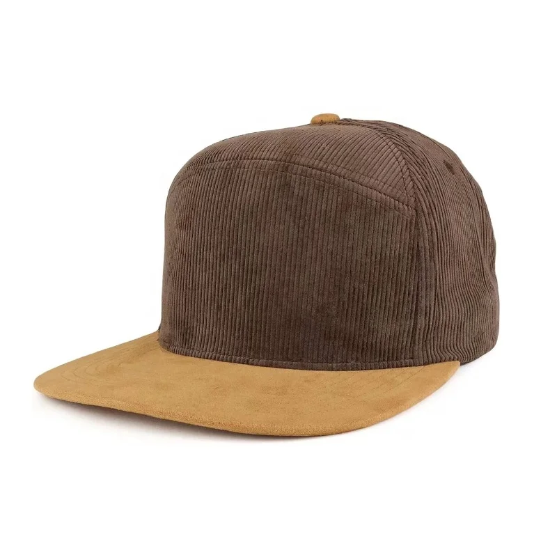 Two Tone 6-Panel Blank Flat Bill Corduroy Top Faux Suede Bill  Outdoor Sport Snap Back Cap