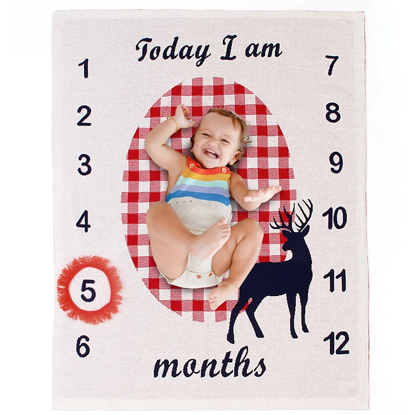 Souvenir Photo Knitted Deer Jacquard Monthly Milestone Baby Blanket